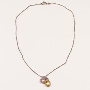 Judith Ripka Sterling Silver Citrine and Morganite Pendant and Chain      (JR 4)
